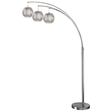 Three Light Arch Floor Lamp with Grey Shades and Metal Base